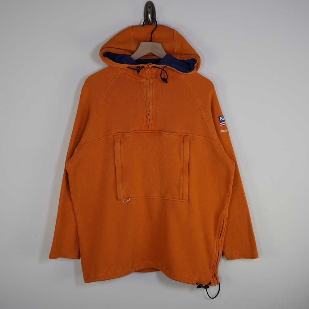 Polo‎ Jeans Co Ralph Lauren Orange Quarter Zip Hoodie Anorak Ribbed Cotton XL
